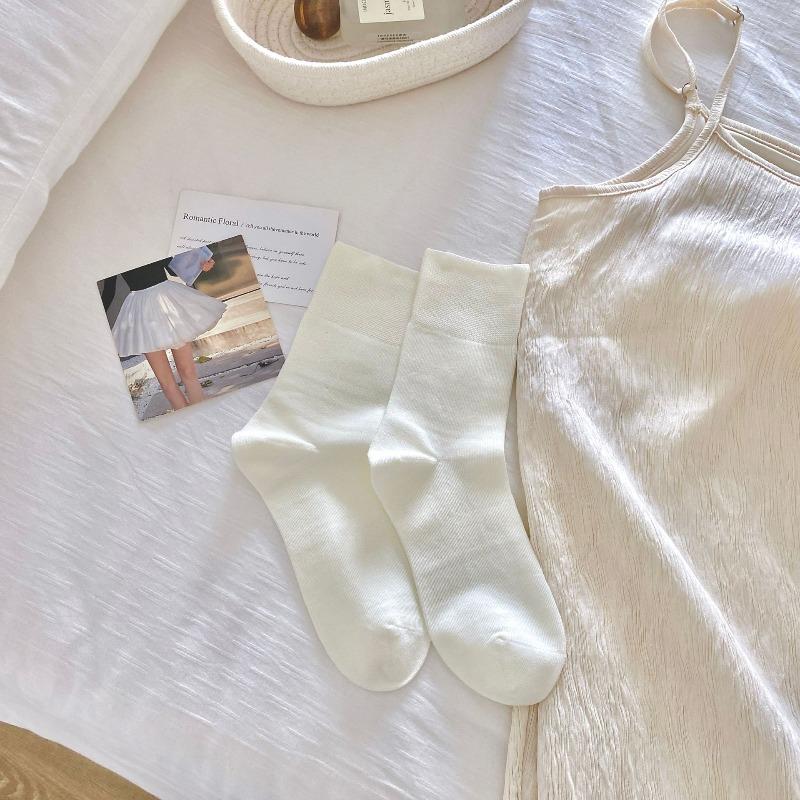 Nicht pillende mittellange Socken für Damen, reine Baumwolle, locker sitzend, Weiß für die Zeit nach der Geburt sowie Frühling und Herbst