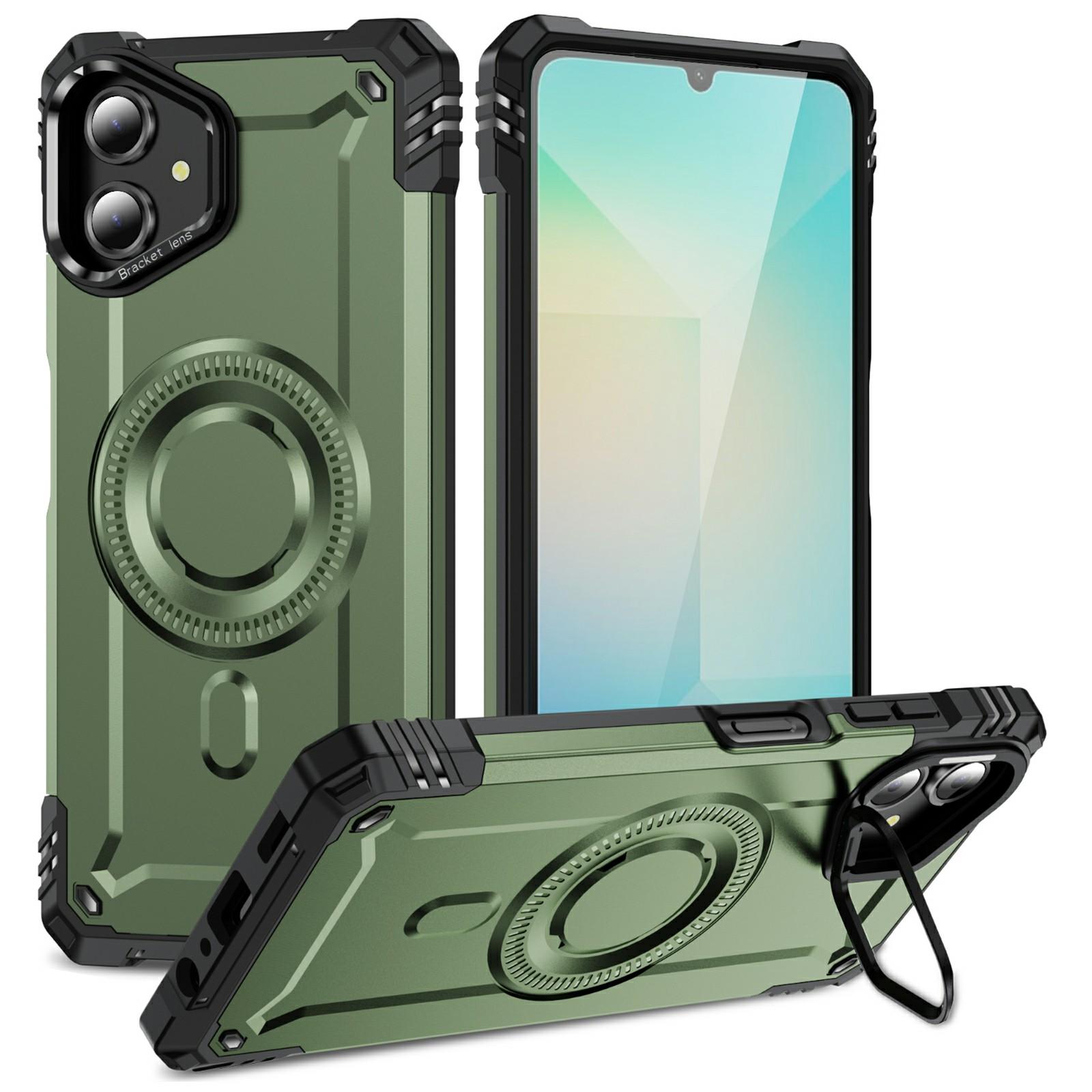 

For Samsung Galaxy A06 4G Magnetic Case Lens Kickstand PC + TPU Shockproof Phone Cover D