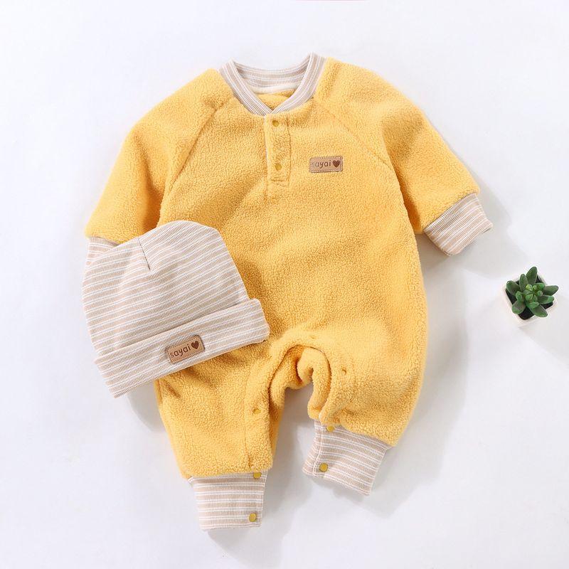 

Autumn and Winter Children s Hooded One-Piece Romper, Puff Velvet Warm One-Piece Clothing for Boys and Girls, Baby Korean-Style Close-Fitting Pajamas Yellow Romper [with Hat] 66 cm