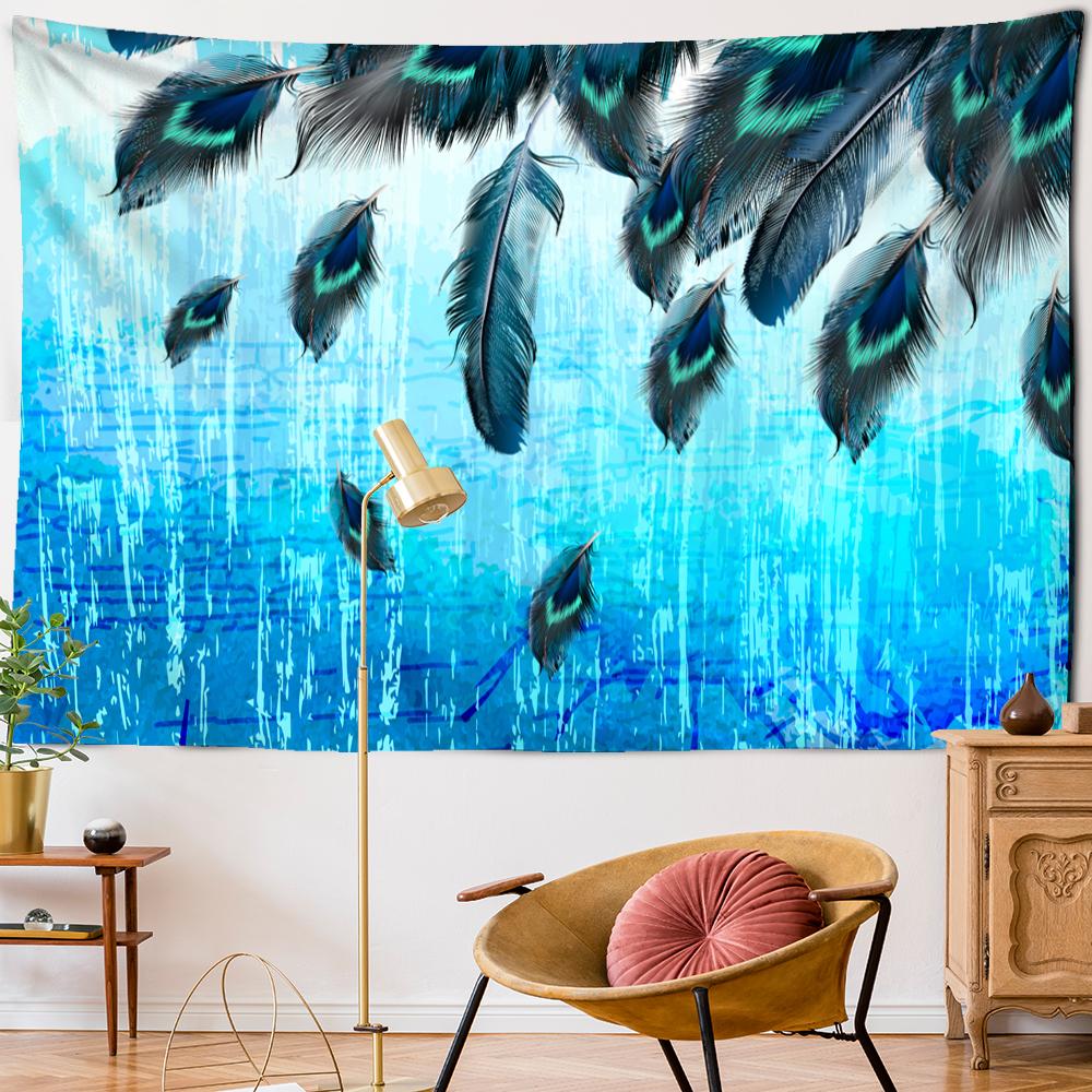 Tapiserie Psychedelică cu Pene Agățată pe Perete Artă Stil Boem Tapiz Hippie Colorat Mister Dormitor Cameră Decor Acasă