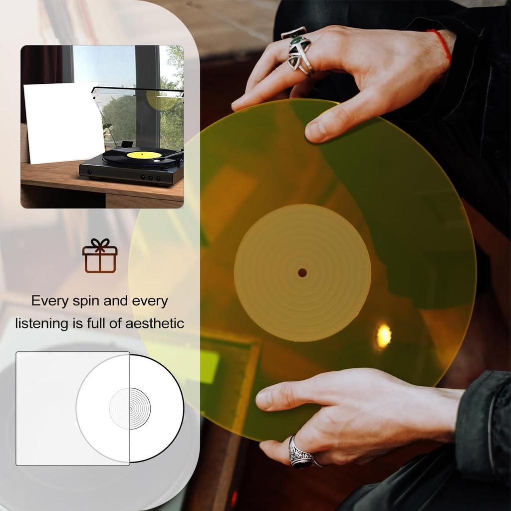 Acrylic Turntable Record Player Slipmat for LP Record Low Noise Platter with Glossy for Record Players Mat, Players, Mat, Effect, 12-inch (Yellow)