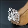 Exaggerated Floral Silver Rings for Women Stylish Hollow Out Design European American Trendy Jewelry