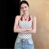 Spice Girl Design Sense Polka Dot Splicing Neck Sling Vest Women's Summer Slim Skinny Versatile Good-looking Halter Top