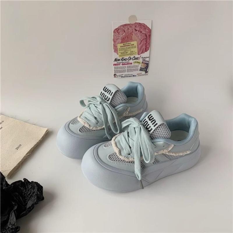 Cream Platform Bread Shoes Female Ugly Cute Summer Breathable Mesh Big Head White Shoes Tide
