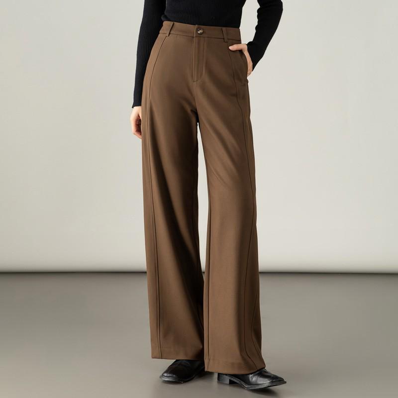 Women's Autumn 2025 High-Waisted Lyocell Wool Pants - Narrow to Wide-Leg, Drapey, Floor-Length Trousers.