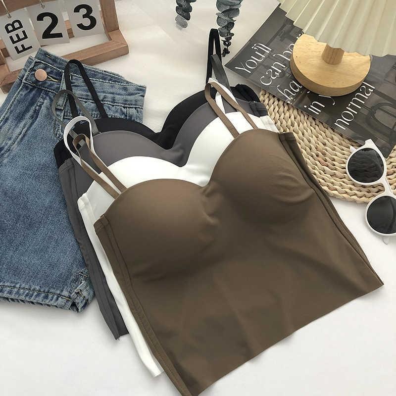 Spice Girl Summer Ice Silk Traceless Fixed Integrated Cup with Chest Pad Suspender Vest with Beauty Back Bra Bottom Top