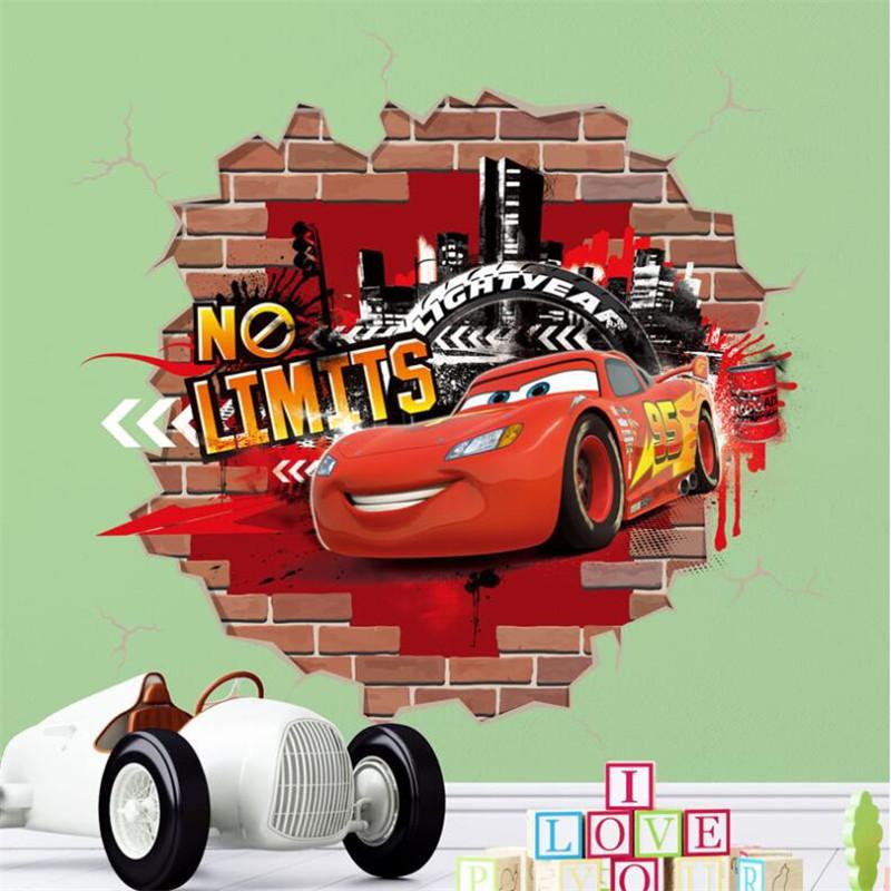 Cartoon Cars Lighting McQueen 3D Wall Sticke s For Kids Room Home Bedroom PVC Decor Cartoon Movie Mural Art Decals