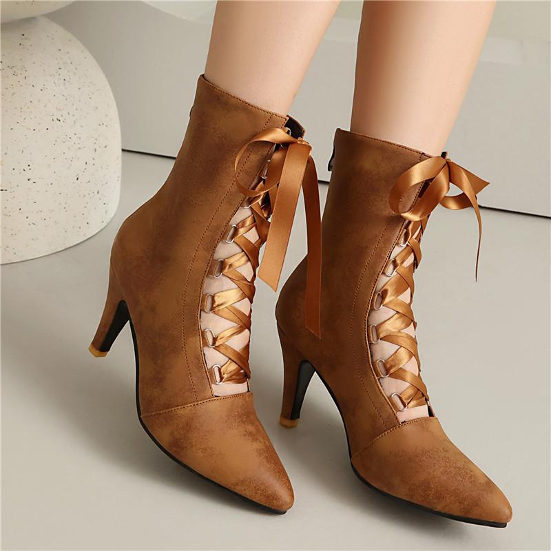 Women's High-heeled Short Boots, Sexy European and American Style, Pointed Thin Heel Large Size Single Boots