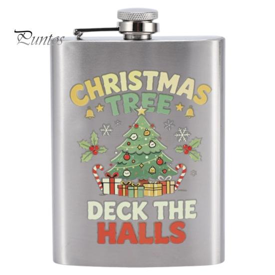 Festive Patterned Drinking Cup Beer Barrel Flask, 8oz Stainless Steel Oil Drum Shaped Flask with Small Gift for Christmas Prints Outdoor Camping Party