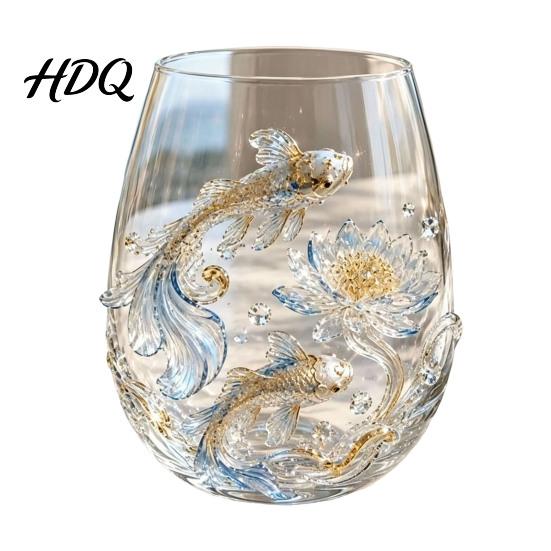 Luxury Decorative Glass 3D Animal Stemless Wine Glass Ocean Inspired Details Elegant Clear Gifts Cup Durable Drinkware for Home Kitchen And