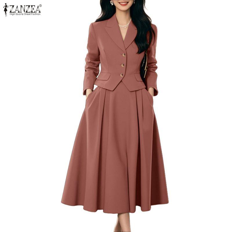 ZANZEA Dámské sako s dlouhým rukávem a sukně, ležérní dvoudílný set