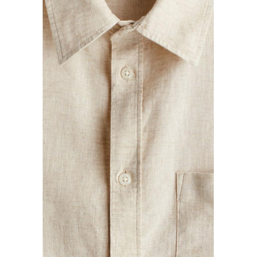 H M Regular Fit Linen Blend sHirt ligHt Beige