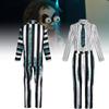 Snygg Beetlejuice Cosplay-dräkt med gröna, svarta och vita ränder Mjukt tyg