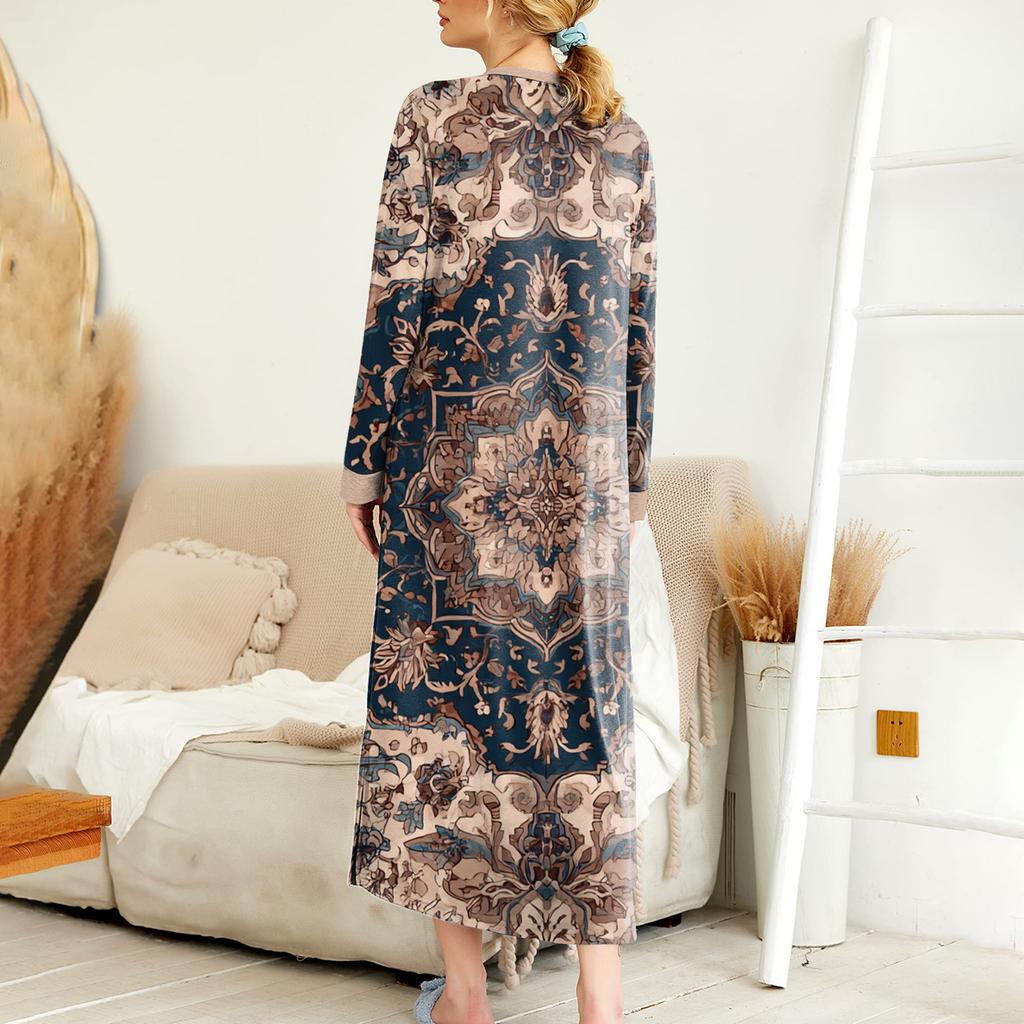 Women's Nightgown Long Loungewear V-neck Nightdress With Pockets