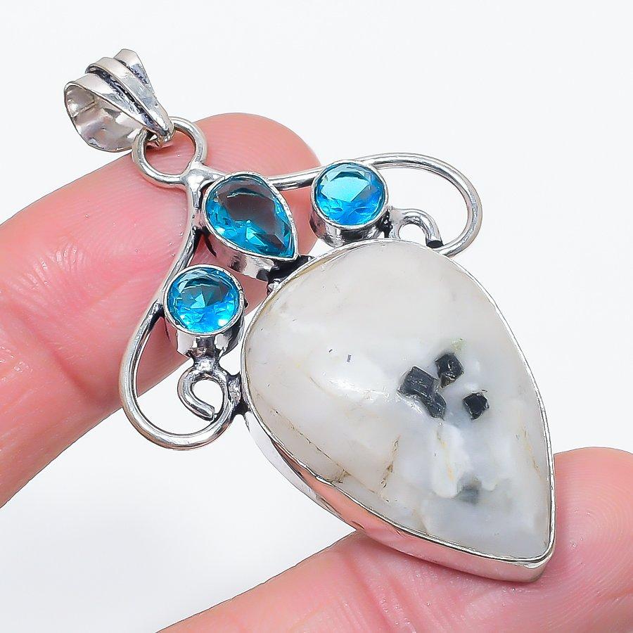 

Moonstone, Topaz Gemstone 925 Sterling Silver Jewelry Pendant 2.32