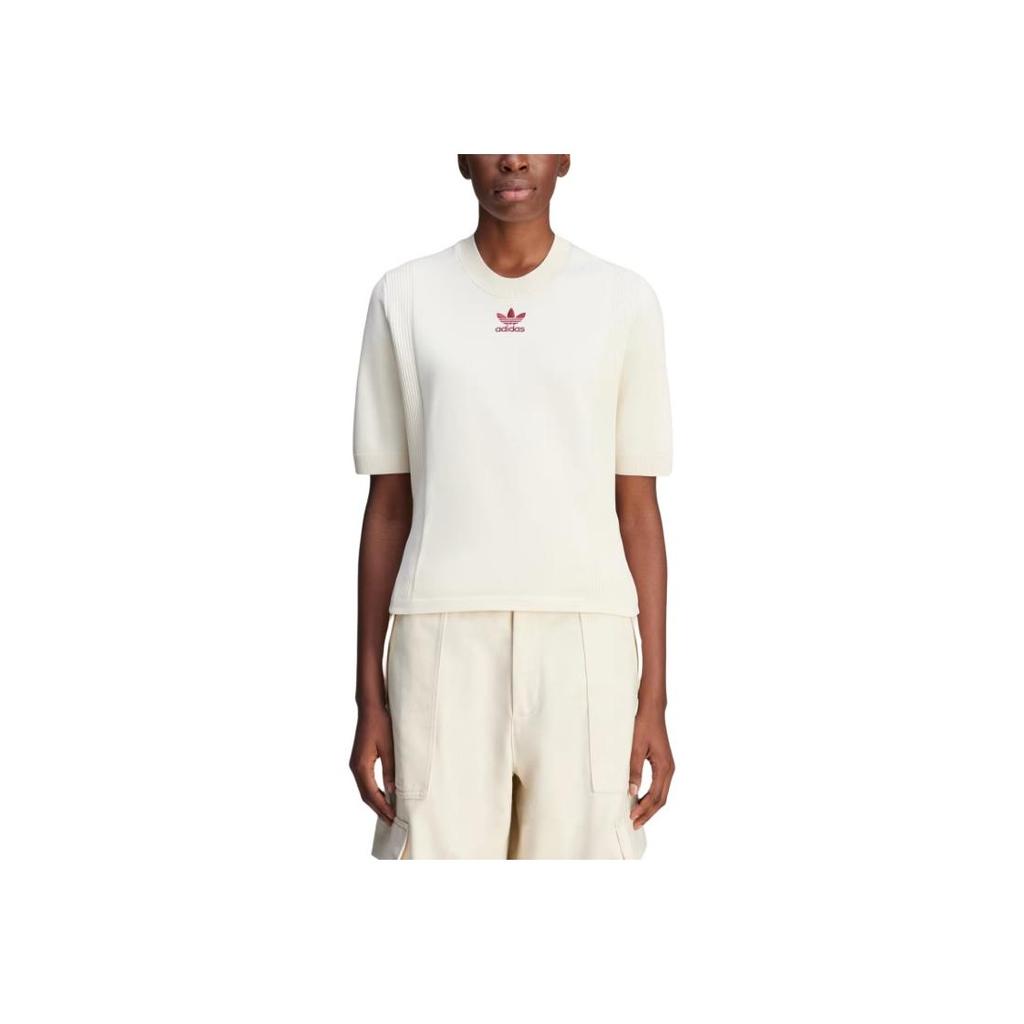 Adidas Originals Wales Bonner Logo Slim Fit Comfortable Simple Knit Short Sleeve T-Shirt Women T-Shirts White JL9587