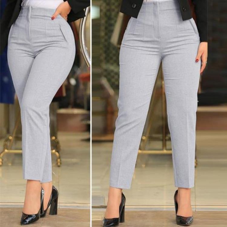 High Waist Slim Fit Women Pants Casual Trousers Tight Legs Hip Hugging Pure Color Long Pants with Pockets Daily Wear