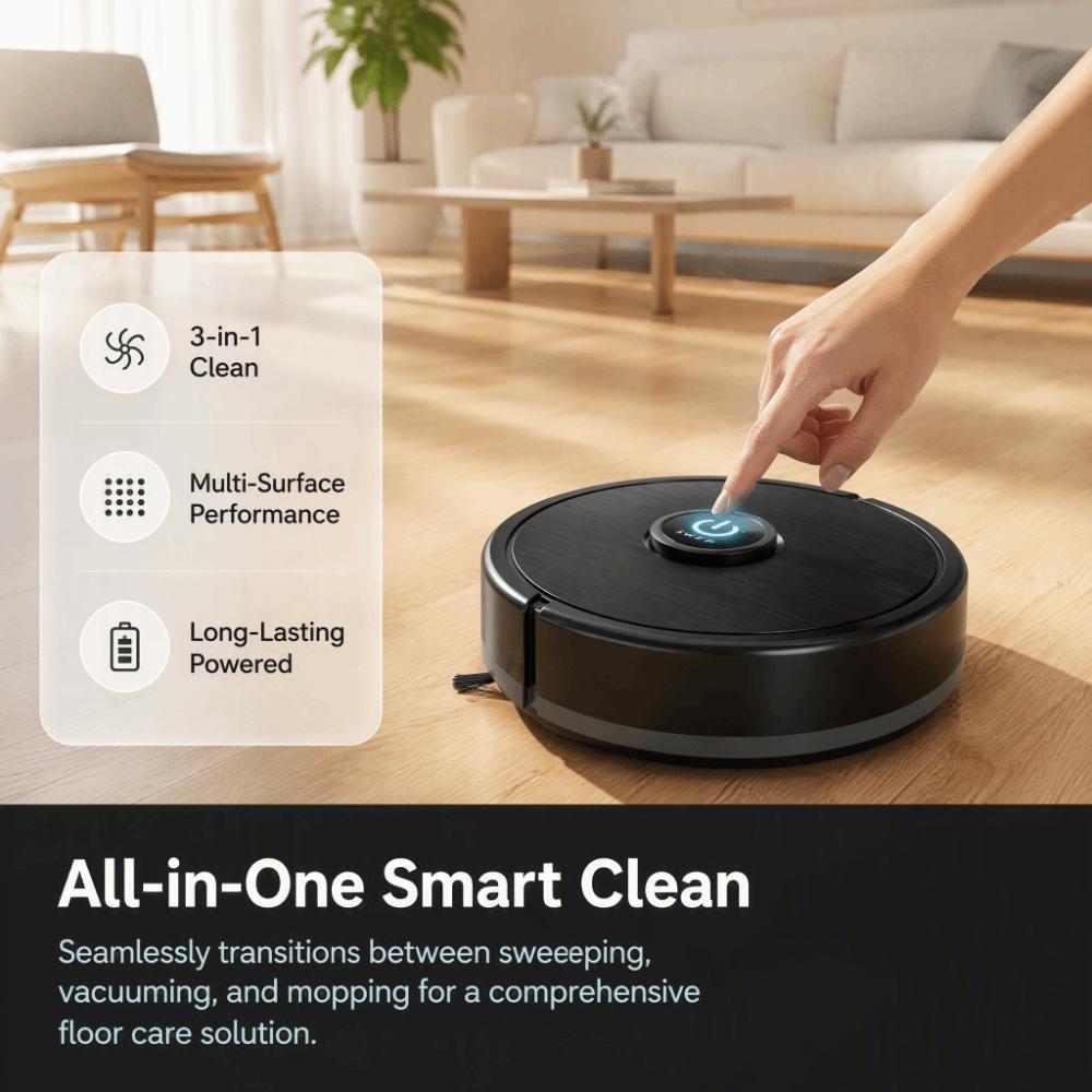 Powerful 6000Pa Suction Robot Vacuum Rechargeable Cleaning Machine Vacuum Mop Robot  Home Use