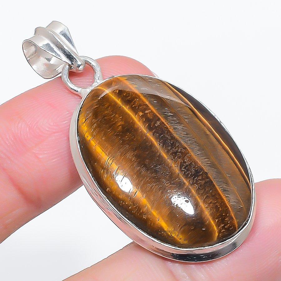 

Natural Tiger Eye Gemstone 925 Sterling Silver Jewelry Pendant 1.89 K9j62