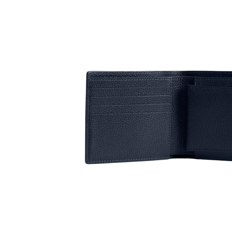 Coach 3 In 1 Wallet Letter Logo Print Double Fold Polished Pebble Leather Wallet Men Wallet Navy-Blue CP279-DNA