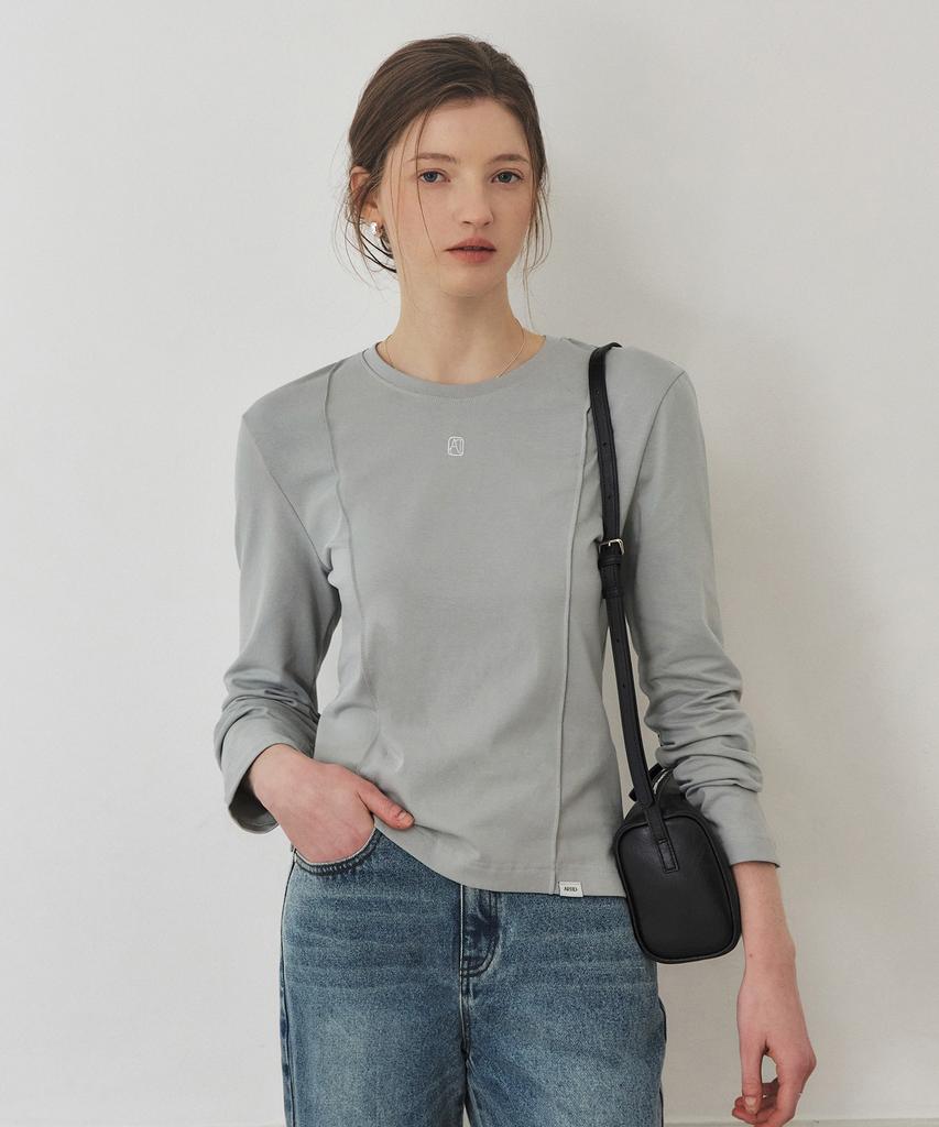 ARTID Curved Pintuck Long Sleeve T-Shirt_Khaki Grey