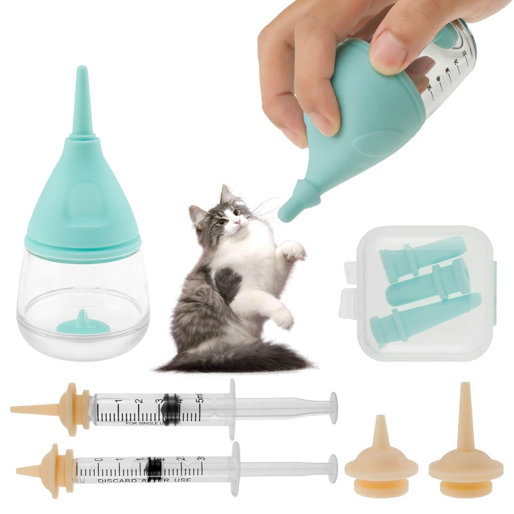 Pet Feeding Device Set Cat Dog Bottle Feeding Silicone Nipples Syringe Kitten and Puppy Suit Newborn Medication Device