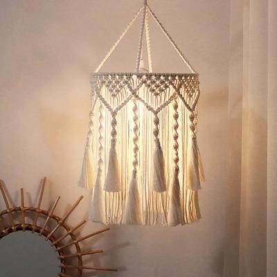 Boho Örgülü Abajur El Yapımı Makrome Bohem Abajur Pamuk İpi Asılı Lamba