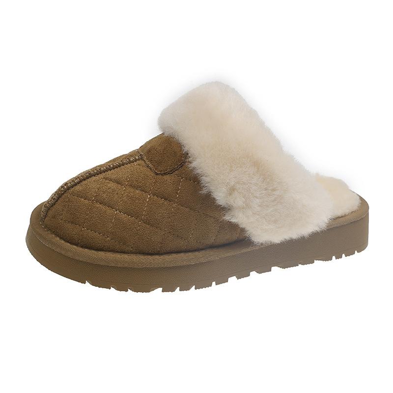 Mao Mao Mouth Thick Bottom Warm Rhombus Snow Cotton Drag Women 2025 Winter New Short Boots Piled Thickened Non-slip Cotton