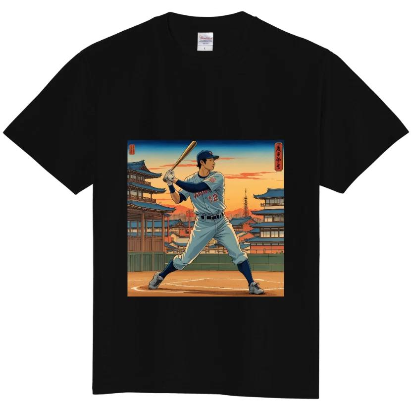 Japanese Ukiyo-e Baseball Samurai T-shirt Japan Style Art Sunset Graphic Tee 4XL
