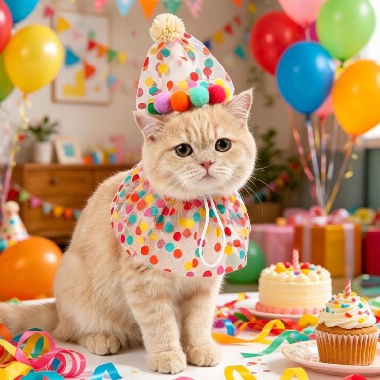Pet Cone Hat for Puppy Birthday Dog Dotted Birthday Costume for Fashion Pet Wear Neckerchief Outfit