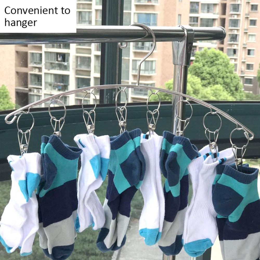 Clothes Hanger 8 Clips Stainless Steel Windproof Clothespins Clothes Drying Rack Clothes Hanger for Hanging Socks