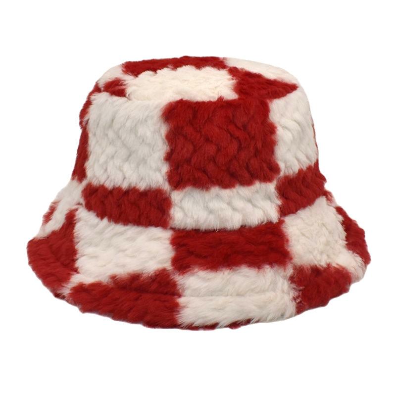 Unisex Bucket Hat Striped Women Men Fishing Fisherman Hat Autumn Winter Faux Fur Wool Outdoor Warm Panama Cap