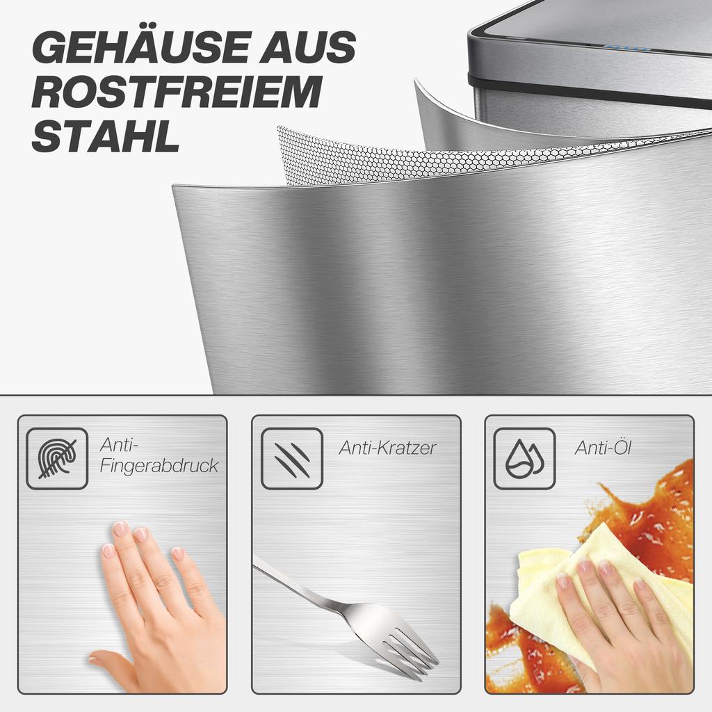 60 L Sensor Can, Sensor Bin with Soft-Close Lid, Fingerprint-Proof Stainless Steel, Silver Tone