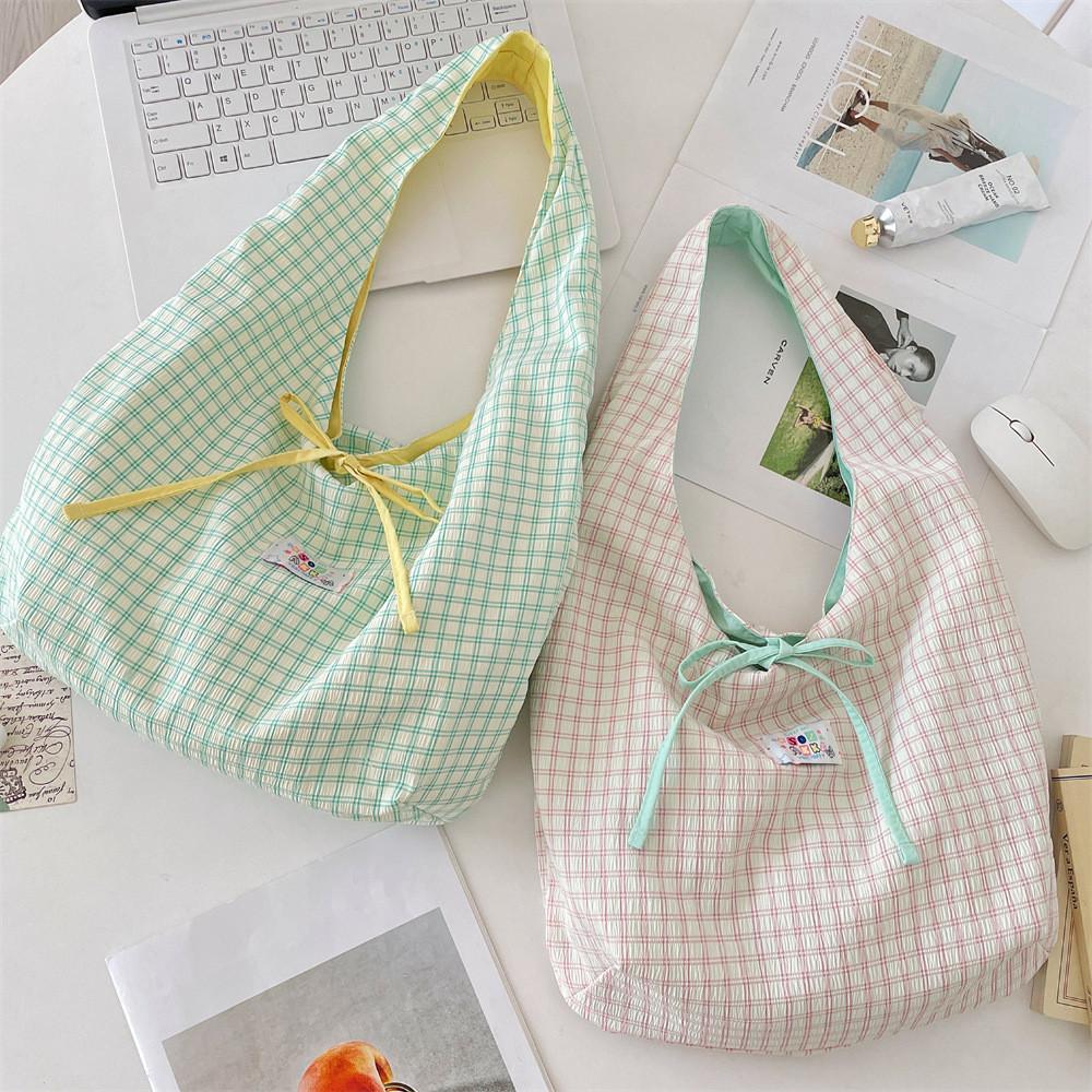 Fashion Checked Tote Bag For Women With Polyester Material And Large Capacity For Daily Use