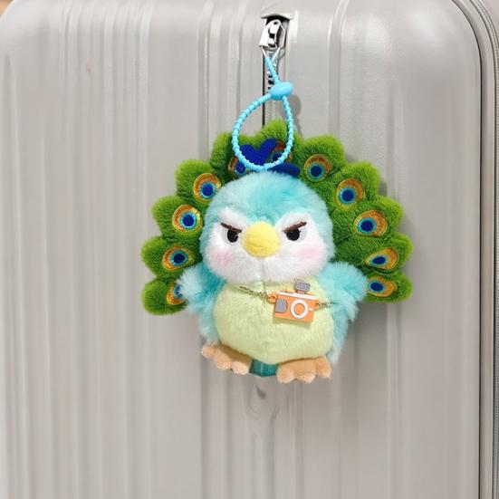 Green Peacock Plush Keychain, Creative Soft Stuffed Animal Backpack Charm, Cute Bag Pendant for Women Girls