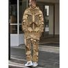 Fashion Casual Autumn Winter Men's Set, Skeleton Floral Carved 3D Print Long Sleeve Hooded Sweatshirt and Pants, 2pcs, Gothic & Streetwear Style,
