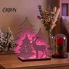 Decorative Wooden Hollow Sculptures LED Christmas Tree Tabletop Decor, Glowing Light Up Desktop Ornament Ornaments for Holiday Party And Festive Home