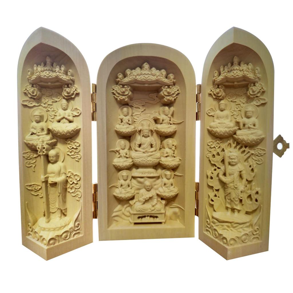 Sankaibutsu Wooden Buddha Statue Thirteen Buddhas Thirteen Buddhas Carved Buddha Statue Boxwood Boxwood Height 10cm Hatsubon New Bon Bon Bon Statue