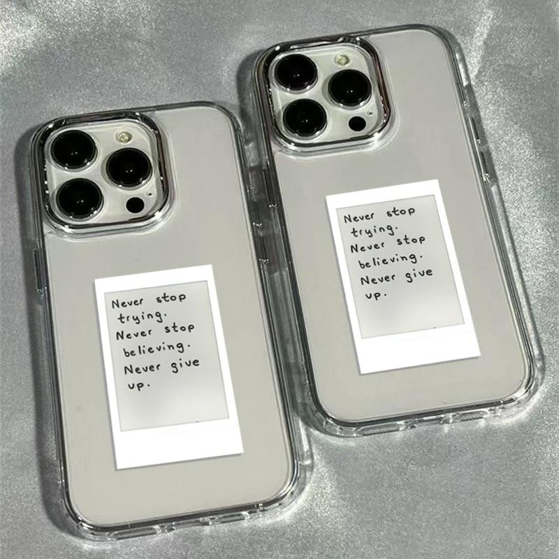 Fashion English Never Give Up Transparent Phone Case for iPhone 17 AIR 16 15 14 13 12 11 PRO XSMAX XR 7 8 PLUS Y2K Clear Cover