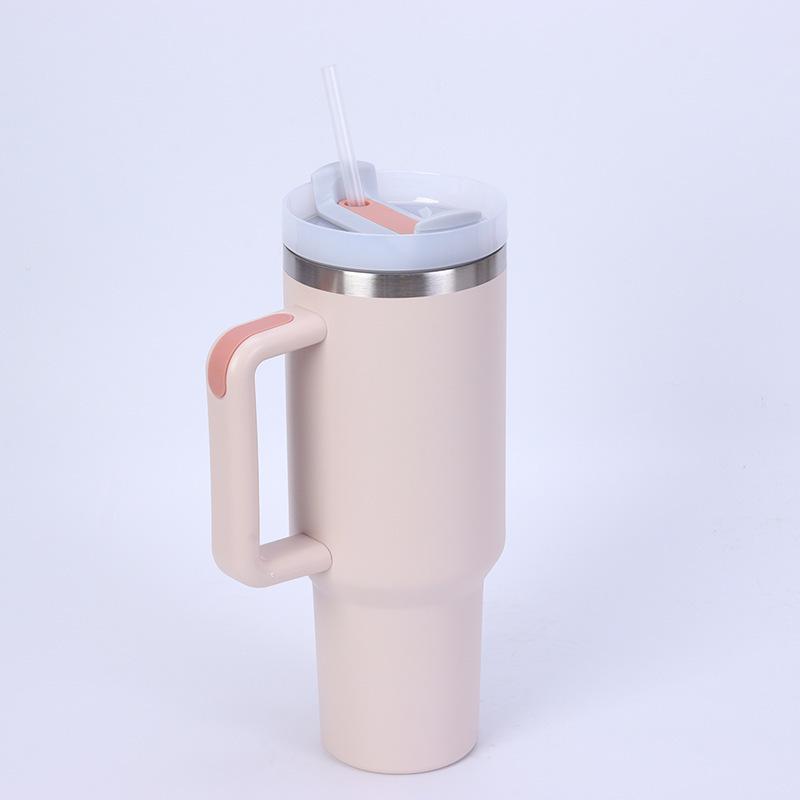 Large Capacity Insulated Stainless Steel Car Cup with Handle and Straw - Double Layer for Cold Retention (Ice Buster)