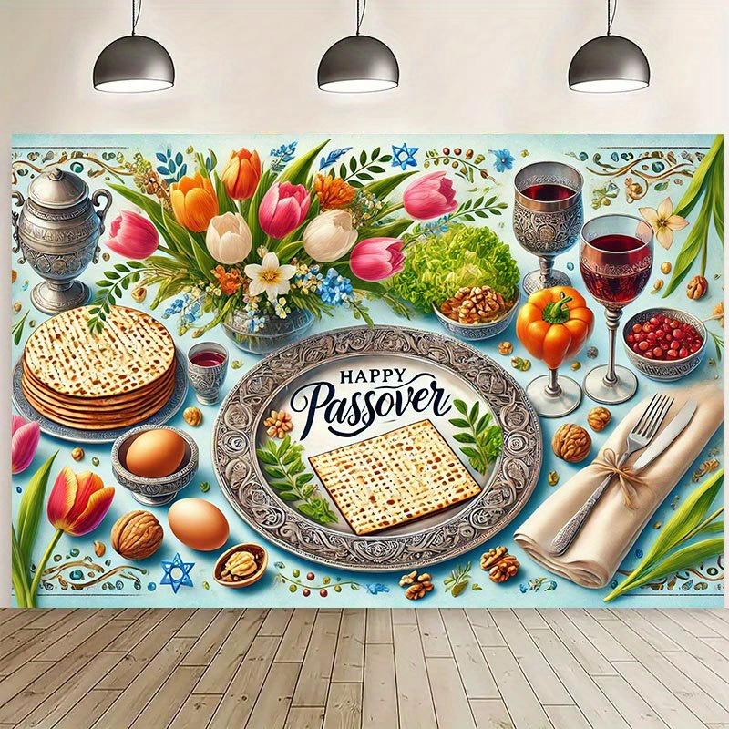 8x6 feet Passover celebration polyester background banner - Vibrant "Happy Passover" designDJH