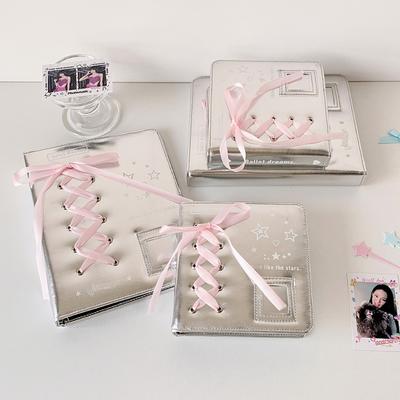 Silbernes PU-Leder Fotoalbum Ballettband Kartenhalter 3 Zoll Kpop Idol Karten-Sammlung Buch A5 A7 Fotoalben INS Stil