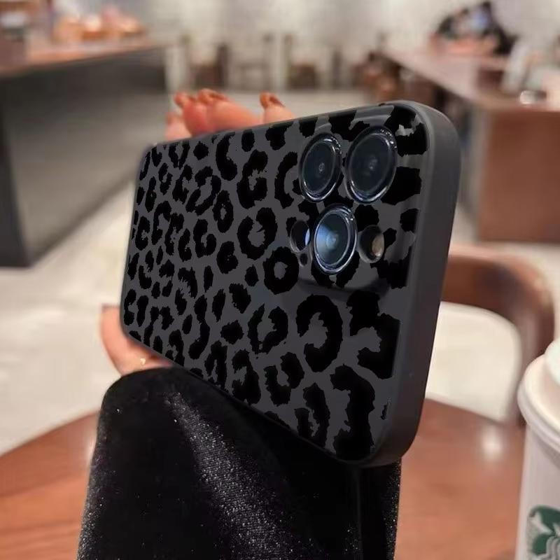 Black Leopard Print Trendy Phone Case For Samsung Galaxy S25 Ultra S26 S24 S23 FE S22 Plus S21 S20 A54 A55 A35 A15 Soft Cover