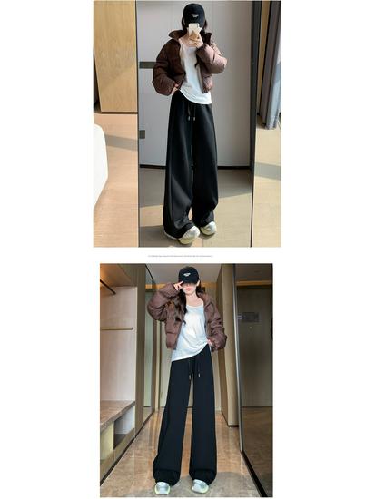 Women's Off-White High-Waisted Wool Wide-Leg Pants - Autumn/Winter 2025, Warm Slimming Floor-Length Casual Trousers