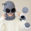 Playful Goggle Decor Hat for Kids 1 Set Knit Neck Warmer Kids, Winter Earflap with Goggles, Gift School Travel Fleece Lined Aviator Cap, Warm
