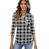 Women's Fashion Casual Lapel Short 3/4 Sleeve Print Shirt Women's Up Tops