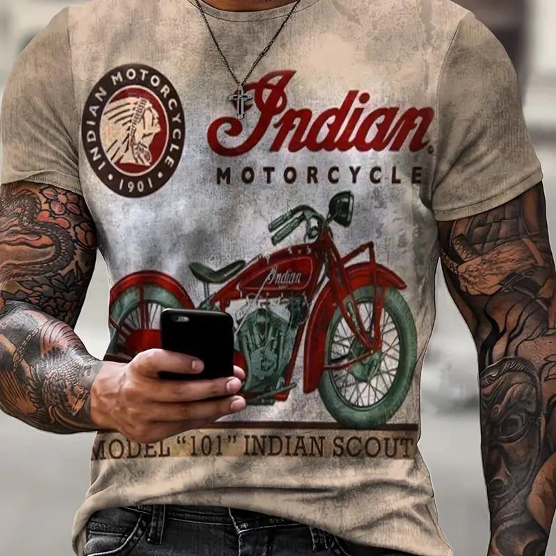 Camiseta De Manga Curta Masculina Slim Fit Gola, Impressão 3D, Legal, Motocicleta De Rua Amazon, Moda Y2K, Verão, Novo, 2025