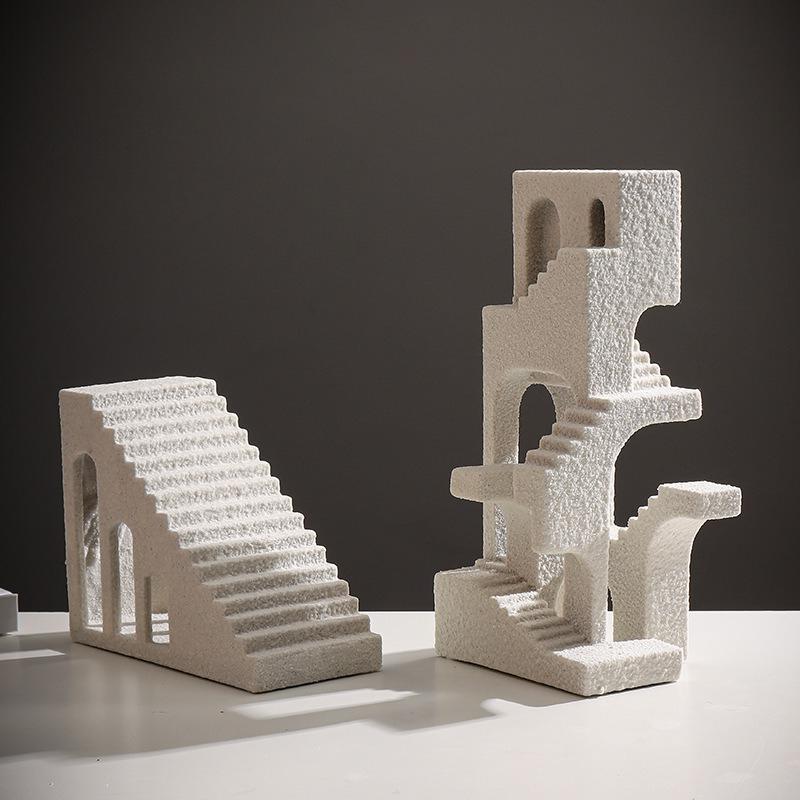 Creative Hollowed-out Buildings Resin Architecture Staircase Geometric Interlaced Staircase Archway Home Decoration Accessories
