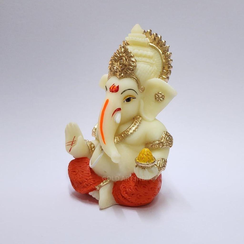 Resin Lord Ganesha Idol for Car Dashboard, Home, Office | Ganpati Statue for Mandir Decor | Handcrafted Ganesh Murti (Red & Ivory)