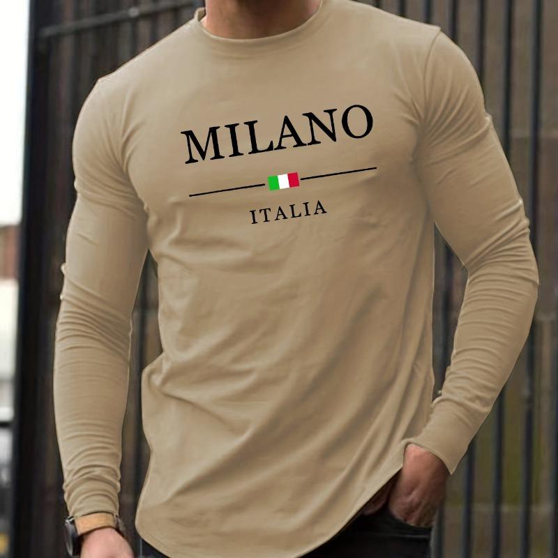 Men's 100% pure cotton comfortable casual loose oversized MALINO ITALIA printed sports round neck long sleeved T-shirt top